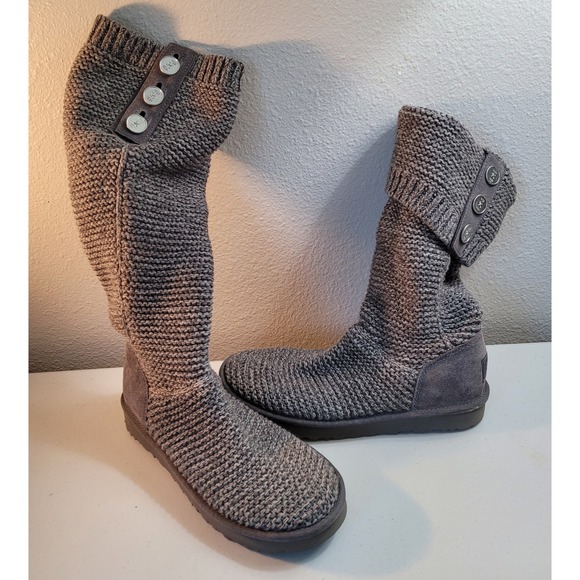 UGG Australia Women's Gray Knit Button Cardy Tall Boots Size 10. - Picture 9 of 13